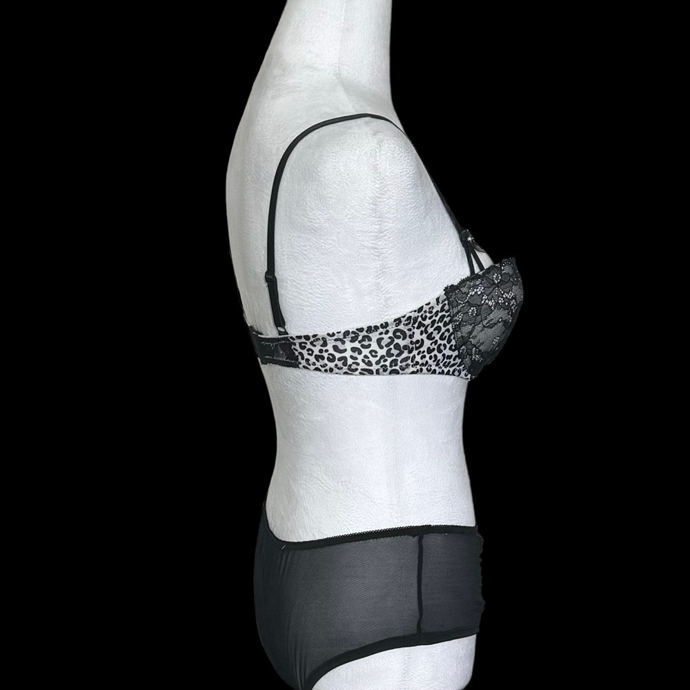 NWOT Sophie B -Women’s Black Bra & Panty Set -Sexy Lace & Leopard -Sizes 34B & L - Picture 3 of 11